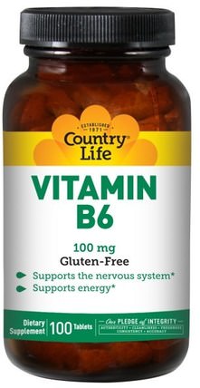 Vitamin B6, 100 mg, 100 Tablets by Country Life, 維生素，維生素b6 - 吡哆醇 HK 香港
