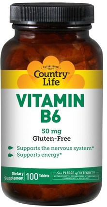 Vitamin B6, 50 mg, 100 Tablets by Country Life, 維生素，維生素b6 - 吡哆醇 HK 香港