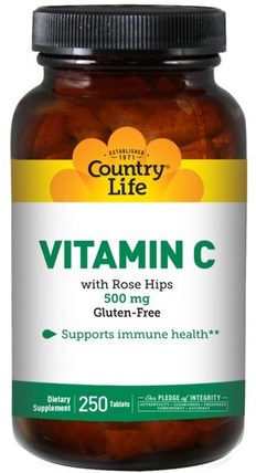 Vitamin C, 500 mg, 250 Tablets by Country Life, 維生素，維生素c HK 香港