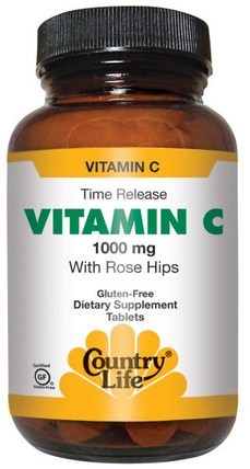 Vitamin C, with Rose Hips, 1000 mg, 250 Tablets by Country Life, 維生素，玫瑰果 HK 香港