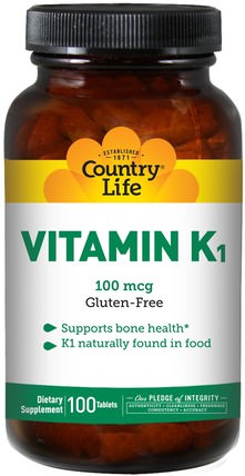 Vitamin K1, 100 mcg, 100 Tablets by Country Life, 維生素，維生素K HK 香港