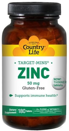 Zinc, 50 mg, 180 Tablets by Country Life, 補品，礦物質，鋅 HK 香港