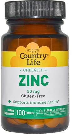 Zinc, Chelated, 50 mg, 100 Tablets by Country Life, 補品，礦物質，鋅 HK 香港