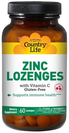 Zinc Lozenges, with Vitamin C, Cherry Flavor, 60 Lozenges by Country Life, 補品，礦物質，鋅含片 HK 香港