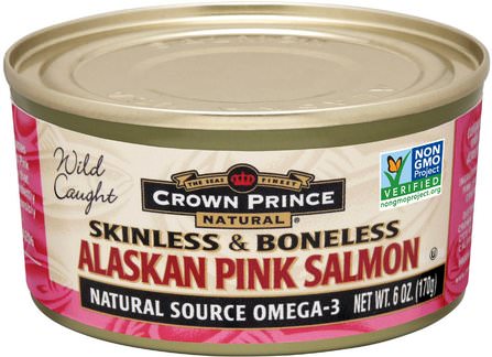 Alaskan Pink Salmon, Skinless & Boneless, 6 oz (170 g) by Crown Prince Natural, 食物，金槍魚和海鮮，皇太子天然金槍魚和鮭魚 HK 香港