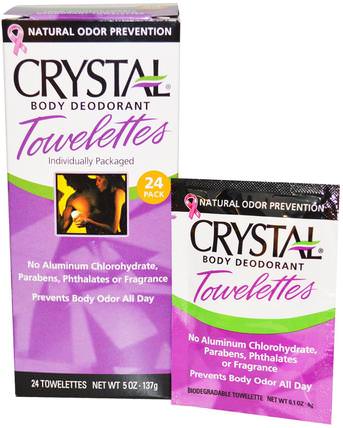 Crystal Body Deodorant Towelettes, 24 Towelettes, 0.1 oz (4 g) Each by Crystal Body Deodorant, 洗澡，美容，除臭劑 HK 香港