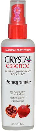 Crystal Essence, Mineral Deodorant Body Spray, Pomegranate, 4 fl oz (118 ml) by Crystal Body Deodorant, 浴，美容，除臭噴霧，除臭女性 HK 香港