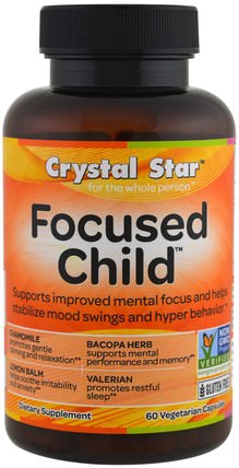 Focused Child, 60 Veggie Caps by Crystal Star, 兒童健康，注意力缺陷障礙，補充，adhd HK 香港