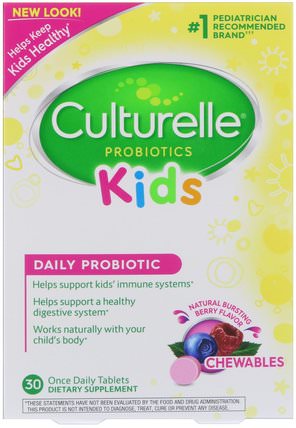 Kids Chewables Probiotics, Natural Bursting Berry Flavor, 30 Tablets by Culturelle, 補充劑，益生菌，兒童益生菌，穩定的益生菌 HK 香港