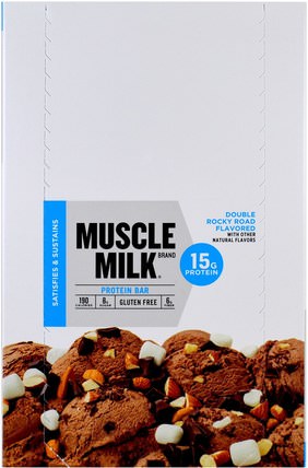 Inc, Muscle Milk, Protein Bar, Double Rocky Road, 12 Bars, 1.72 oz (49 g) Each by Cytosport, 運動，補品，蛋白質 HK 香港