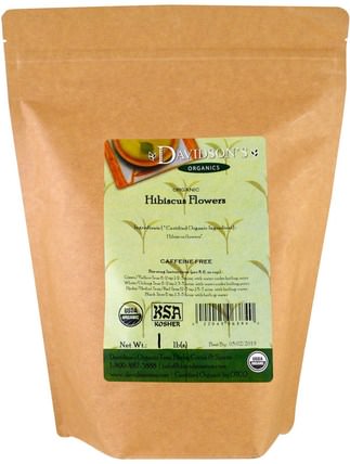 Organic Hibiscus Flowers Tea, Caffeine-Free, 1 lb by Davidsons Tea, 食物，涼茶，草藥 HK 香港