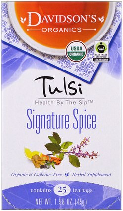 Tulsi, Signature Spice, Caffeine-Free, 25 Tea Bags, 1.58 oz (45 g) by Davidsons Tea, 食物，涼茶，tulsi茶 HK 香港