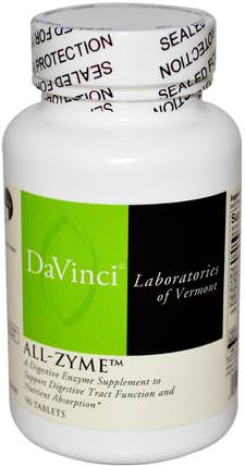 All-Zyme, 90 Tablets by DaVinci Laboratories of Vermont, 補充劑，消化酶 HK 香港