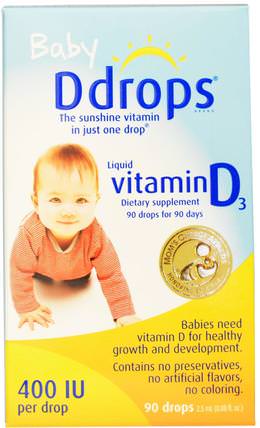 Baby, Liquid Vitamin D3, 400 IU, 0.08 fl oz (2.5 ml), 90 Drops by Ddrops, 維生素，維生素D3，維生素D3液體 HK 香港