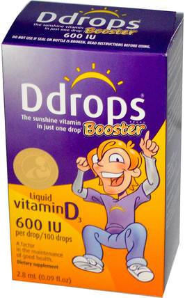 Booster, Liquid Vitamin D3, 600 IU, 0.09 fl oz (2.8 ml) by Ddrops, 維生素，維生素D3，維生素D3液體 HK 香港