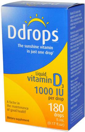 Liquid Vitamin D3, 1000 IU, 0.17 fl oz (5 ml) by Ddrops, 維生素，維生素D3，維生素D3液體 HK 香港