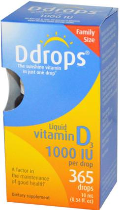 Liquid Vitamin D3, 1000 IU, 0.34 fl oz (10 ml) by Ddrops, 維生素，維生素D3，維生素D3液體 HK 香港