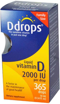 Liquid Vitamin D3, 2000 IU, 0.34 fl oz (10 ml) by Ddrops, 維生素，維生素D3，維生素D3液體 HK 香港