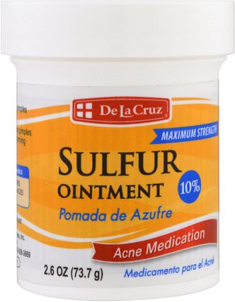 Sulfur Ointment, Acne Medication, Maximum Strength, 2.6 oz (73.7 g) by De La Cruz, 美容，面部護理，健康 HK 香港
