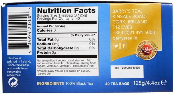 健康 - Barrys Tea, Decaf Blend, 40 Tea Bags, 4.4 oz (125 g)
