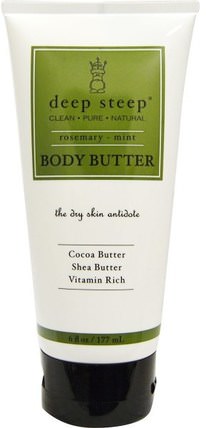 Body Butter, Rosemary Mint, 6 fl oz (177 ml) by Deep Steep, 健康，皮膚，身體黃油，沐浴，美容，乳木果油 HK 香港