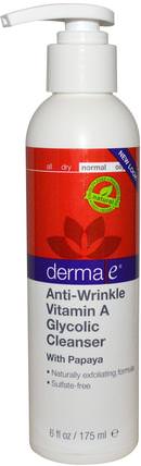Anti-Wrinkle Vitamin A Glycolic Cleanser with Papaya, 6 fl oz (175 ml) by Derma E, 美容，面部護理，洗面奶 HK 香港