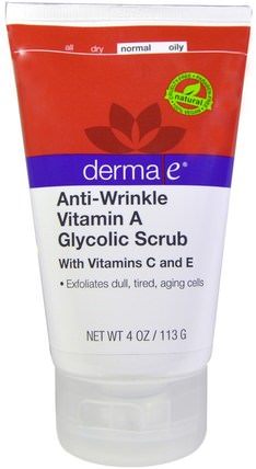 Anti-Wrinkle Vitamin A Glycolic Scrub, 4 oz (113 g) by Derma E, 美容，面部護理，潔面乳，皮膚類型抗衰老皮膚 HK 香港