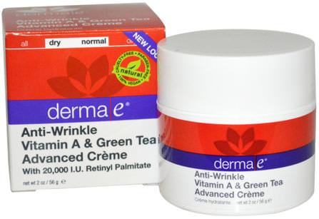 Anti-Wrinkle Vitamin A & Green Tea Advanced Cream, 2 oz (56 g) by Derma E, 美容，抗衰老，皮膚 HK 香港