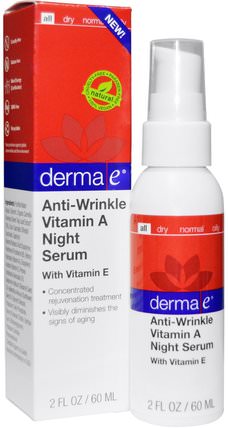 Anti-Wrinkle Vitamin A Night Serum, 2 fl oz (60 ml) by Derma E, 美容，面部護理，皮膚類型抗衰老皮膚，健康，皮膚，血清皺紋 HK 香港