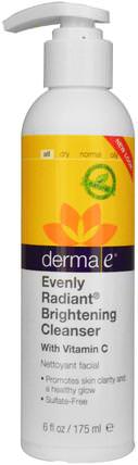 Evenly Radiant Brightening Cleanser with Vitamin C, 6 fl oz (175 ml) by Derma E, 美容，面部護理，潔面乳，皮膚 HK 香港