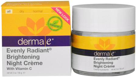Evenly Radiant Brightening Night Cream, with Vitamin C, 2 oz (56 g) by Derma E, 健康，皮膚，晚霜，美容，面部護理 HK 香港