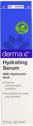 Hydrating Serum With Hyaluronic Acid, 2 fl oz (60 ml) by Derma E, 美容，面部護理，皮膚血清 HK 香港
