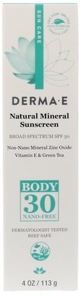 Natural Mineral Sunscreen, SPF 30, 4 oz (113 g) by Derma E, 浴，美容，防曬霜，spf 30-45，維生素c HK 香港