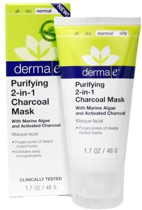 Purifying 2-in-1 Charcoal Mask, 1.7 oz (48 g) by Derma E, 美容，面部護理，皮膚類型正常至乾性皮膚，derma e淨化線 HK 香港