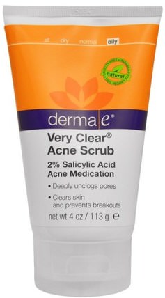 Very Clear Acne Scrub, 2% Salicylic Acid & Anti-Blemish Complex, 4 oz (113 g) by Derma E, 美容，面部護理，面部清潔劑，健康，粉刺，皮膚類型的痤瘡皮膚 HK 香港