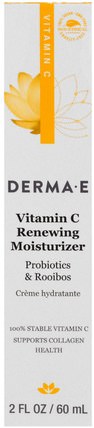 Vitamin C Renewing Moisturizer, Probiotics & Rooibos, 2 fl oz (60 ml) by Derma E, 美容，面部護理，洗面奶，健康，皮膚 HK 香港