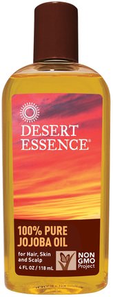 100% Pure Jojoba Oil, 4 fl oz (118 ml) by Desert Essence, 健康，皮膚，荷荷巴油 HK 香港