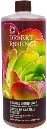 Castile Liquid Soap with Eco-Harvest Tea Tree Oil, 32 fl oz (960 ml) by Desert Essence, 洗澡，美容，肥皂，沐浴露 HK 香港