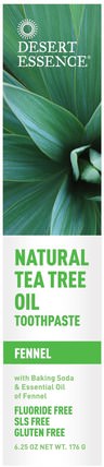 Natural Tea Tree Oil Toothpaste, Fennel, 6.25 oz (176 g) by Desert Essence, 沐浴，美容，牙膏，皮膚，茶樹，茶樹製品 HK 香港