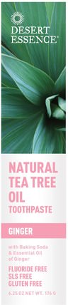 Natural Tea Tree Oil Toothpaste, Ginger, 6.25 oz (176 g) by Desert Essence, 沐浴，美容，牙膏，皮膚，茶樹，茶樹製品 HK 香港