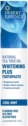 Natural Tea Tree Oil Whitening Plus Toothpaste, Cool Mint, 6.25 oz (176 g) by Desert Essence, 洗澡，美容，口腔牙齒護理，牙膏 HK 香港