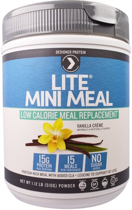 Lite Mini Meal Low Calorie Meal Replacement Powder, Vanilla Creme, 1.12 lb (510 g) by Designer Protein, 蛋白 HK 香港