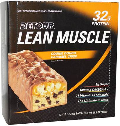 Lean Muscle Bars, Cookie Dough Caramel Crisp, 12 Bars, 3.2 oz (90 g) Each by Detour, 運動，蛋白質棒 HK 香港