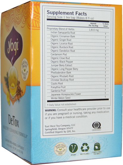 健康 - Yogi Tea, Detox, Caffeine Free, 16 Tea Bags, 1.02 oz (29 g)