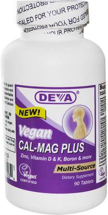 Vegan, Cal-Mag Plus, 90 Tablets by Deva, 補品，礦物質，鈣 HK 香港