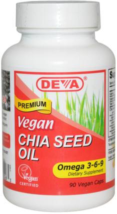 Vegan, Chia Seed Oil, Omega 3-6-9, 90 Vegan Caps by Deva, 補充劑，efa omega 3 6 9（epa dha），奇異子，奇異子提取物 HK 香港