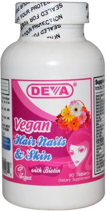 Vegan, Hair Nails & Skin, 90 Tablets by Deva, 健康，女性，頭髮補充劑，指甲補品，皮膚補充劑 HK 香港