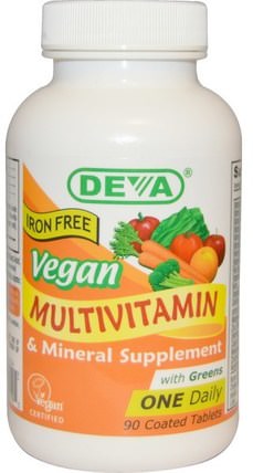 Vegan, Multivitamin & Mineral Supplement, Iron Free, 90 Coated Tablets by Deva, 健康 HK 香港