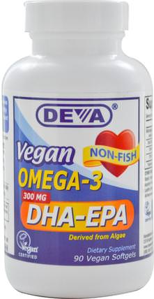Vegan, Omega-3, DHA-EPA, 300 mg, 90 Vegan Softgels by Deva, 補充劑，efa omega 3 6 9（epa dha），omega 369 caps / tabs，dha，epa HK 香港