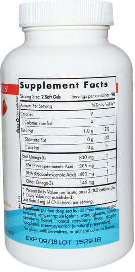 健康 - Nordic Naturals, DHA, Strawberry, 500 mg, 180 Soft Gels